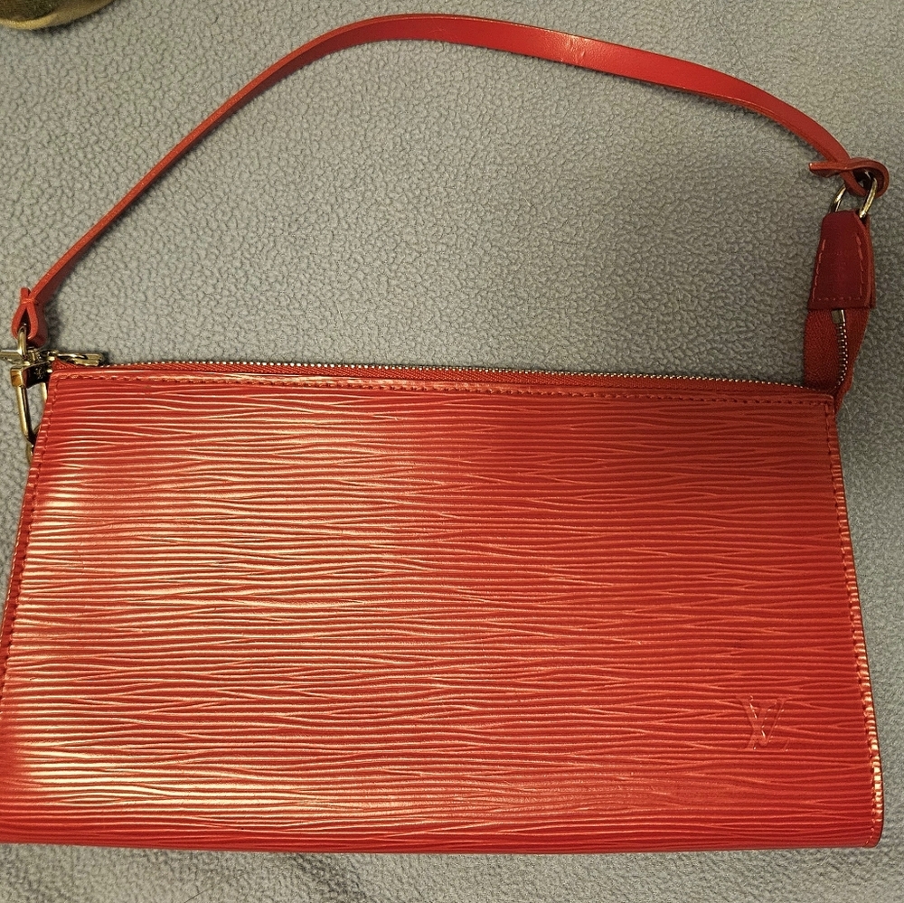 Authentic Louis Vuitton Red Epi Leather Wristlet / Pochette